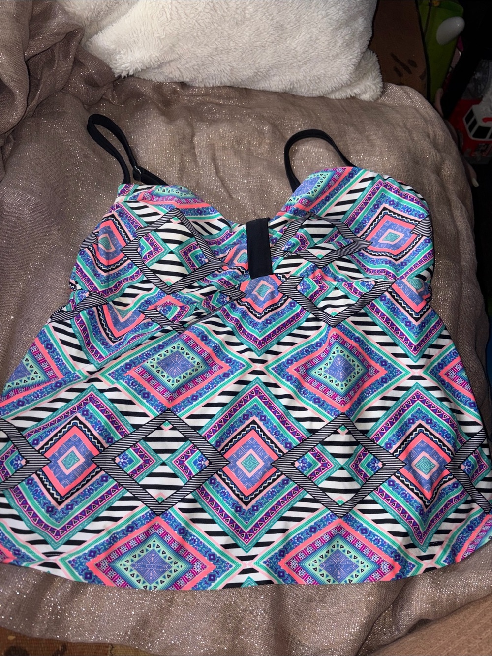 Arizona Jeans Company Geometric  Tankini Top Size 1x NWT! - Picture 6 of 8